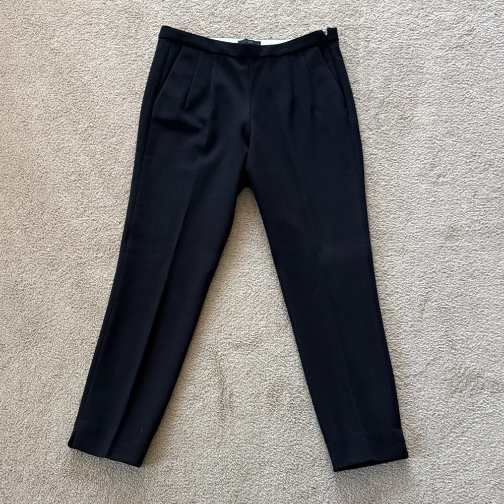 J. Crew Women's Classic Black Suiting Cropped Pants Side Zip Pleating Pockets
